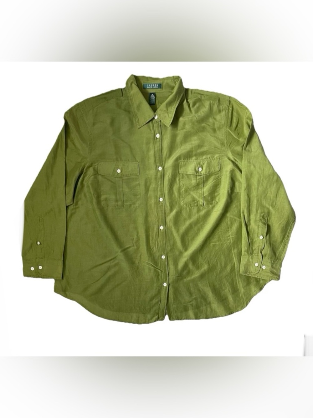 Lauren Ralph Lauren Green Silk  Long Sleeve Button Up Shirt Women’s